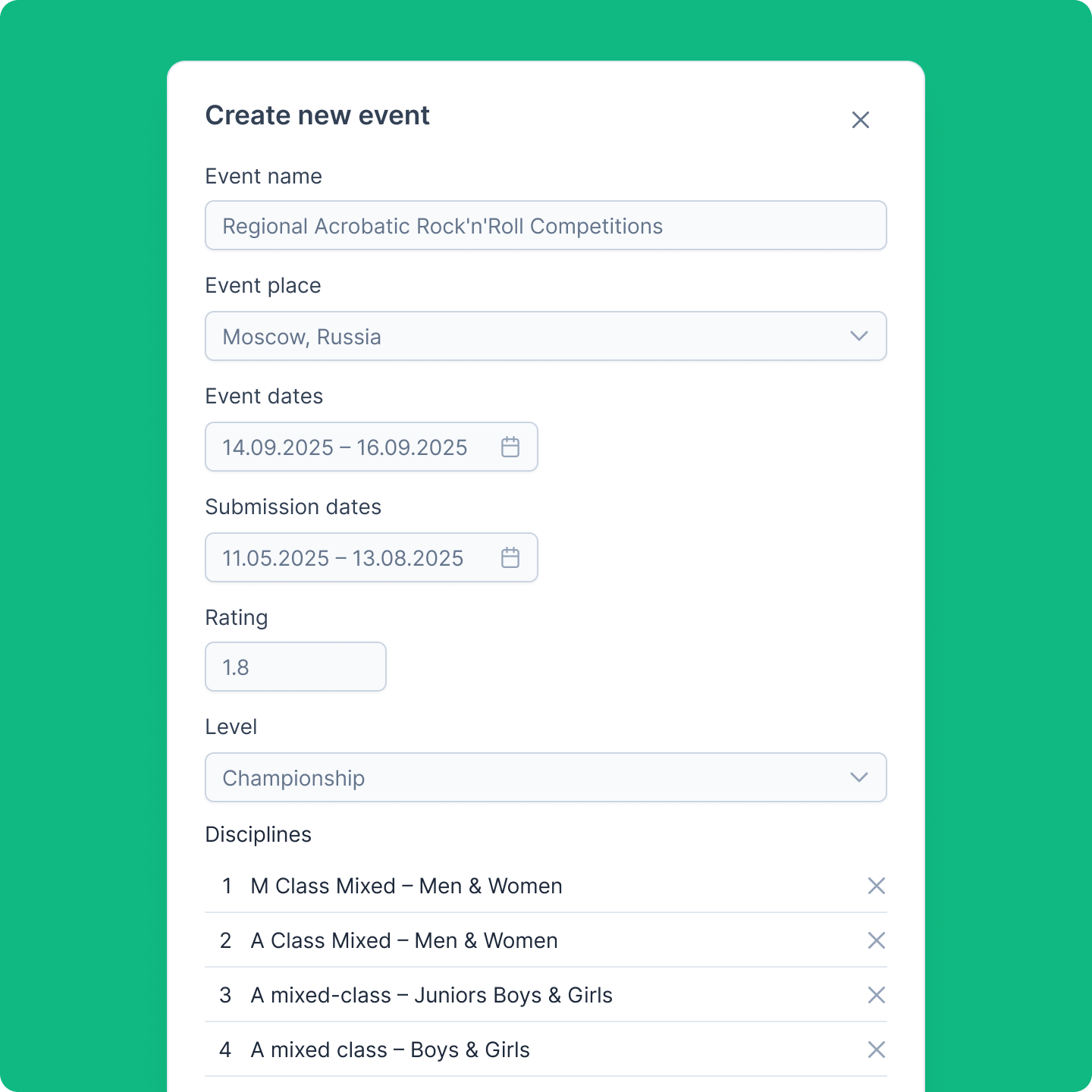 Acrobatic Rock'n'Roll competition management system